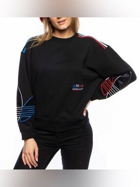 Adidas Tricolor Crew Neck Sweatshirt, Black, Size S